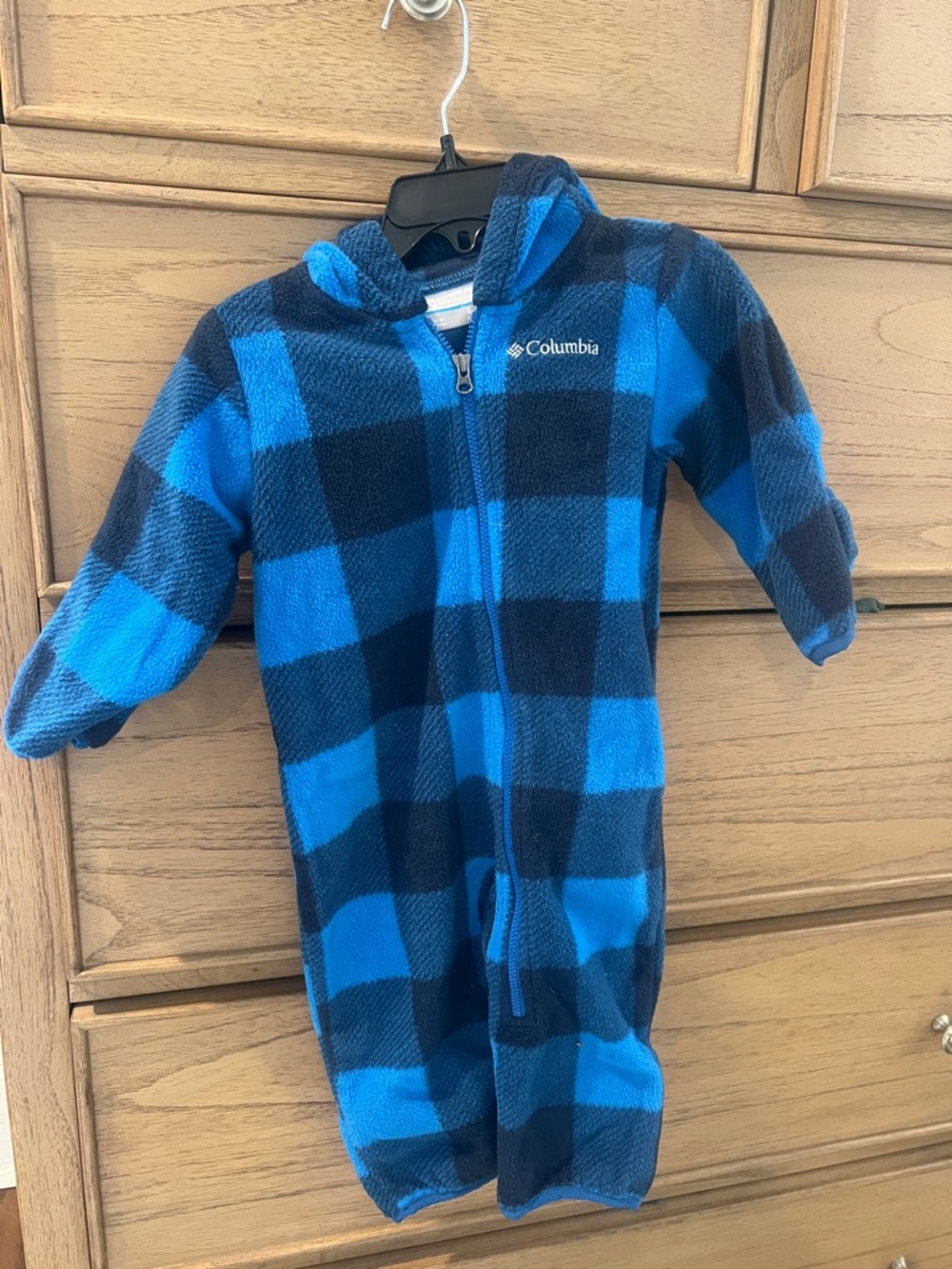 Columbia Blue and Navy Plaid Fleece One-Piece Hoodie